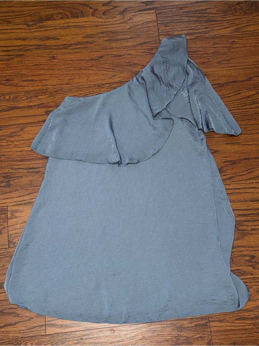Spirit Of Grace One-Shoulder Sheath Blue Ruffle Mini Dress Size Small Satin